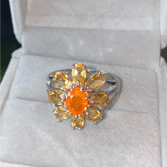 Fascinating Genuine Orange Opal and Citrine Ring - Picture 13 of 13